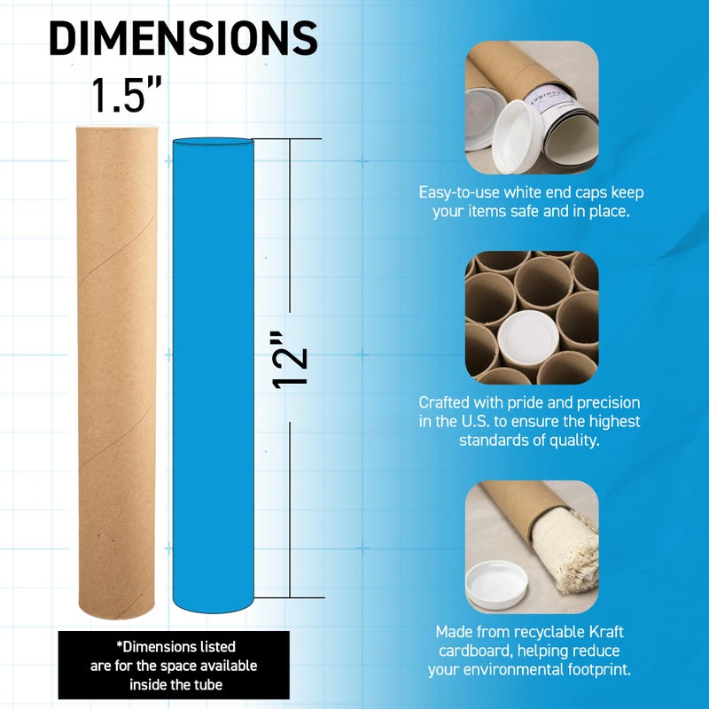 MagicWater Supply Mailing Tube - 1.5 in x 12 in - Kraft - 2 Pack - for Shipping and Storage of Posters, Arts, Crafts, and Documents - Image 3